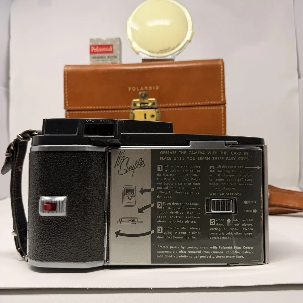 Vintage Polaroid Land Camera Model 150 w/ Leather Case & Accessories Untested